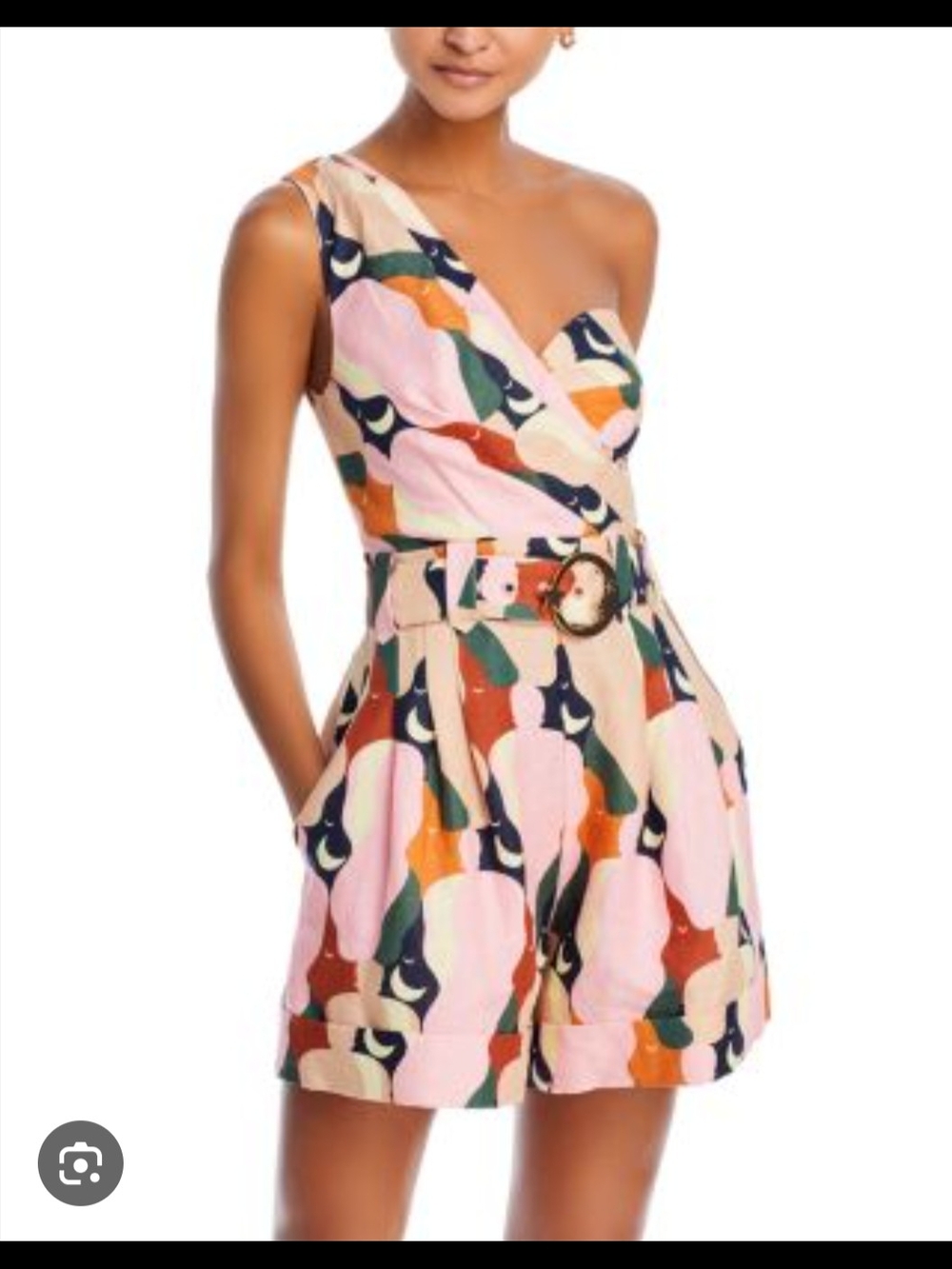 Farm Rio The Kiss One-Shoulder Multicolor Printed Romper